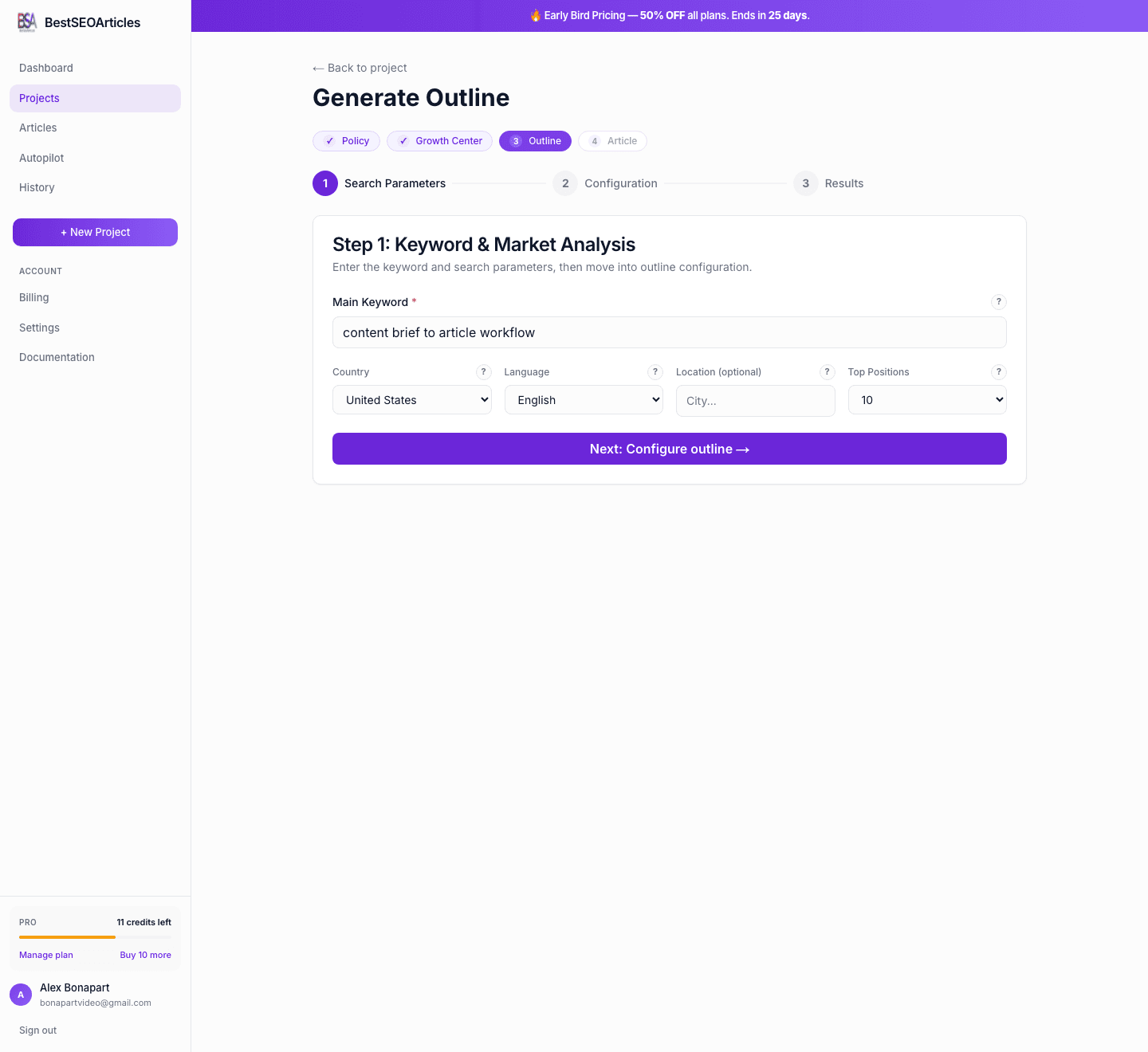 Outline wizard step 1 in BestSEOArticles